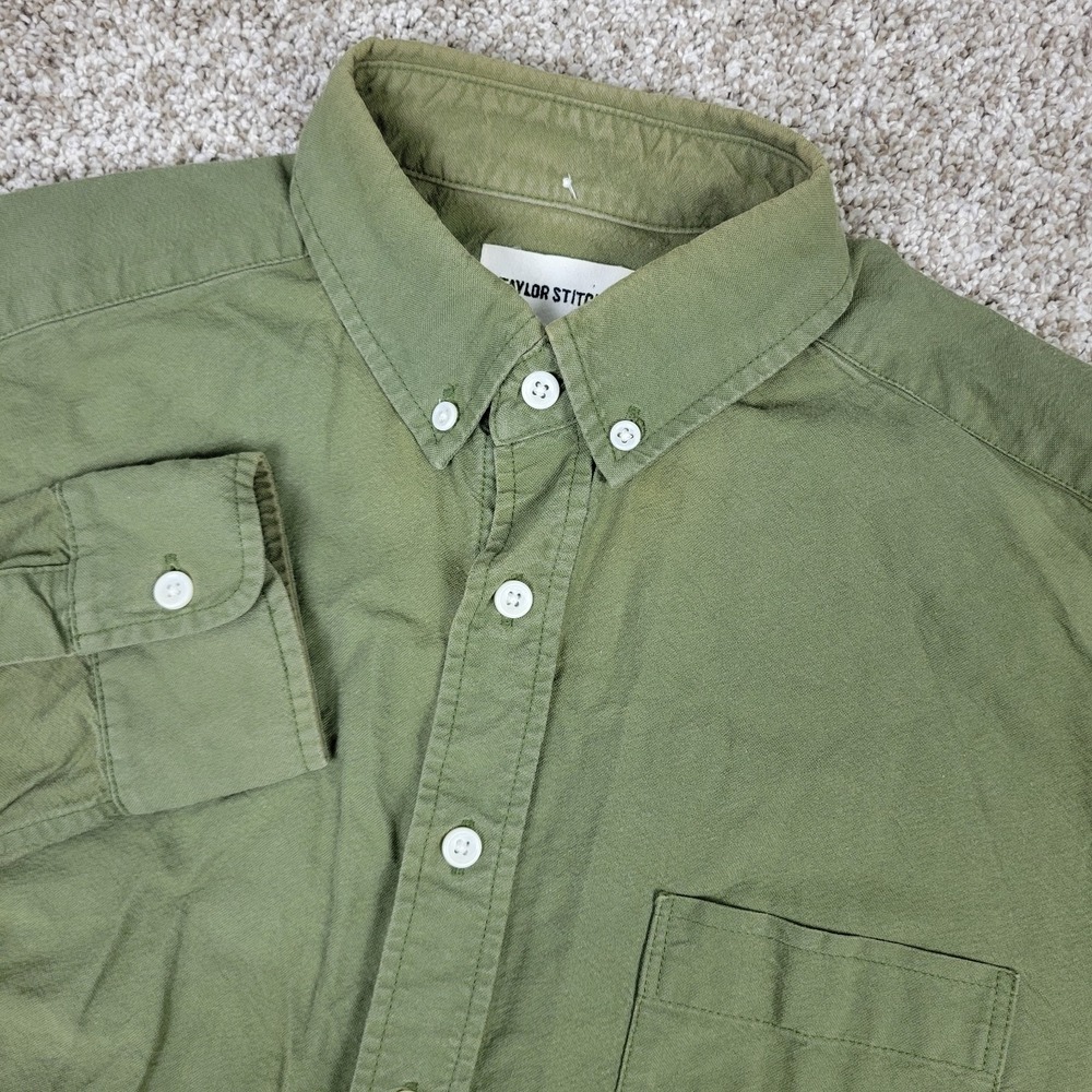 Taylor Stitch Mens 40 Solid Olive Green Button Down Long Sleeve